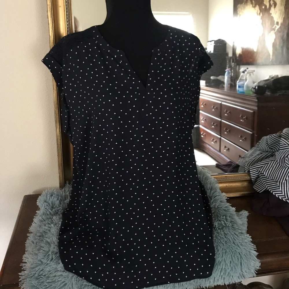 XXL Navy blue with tiny white hearts Blouse